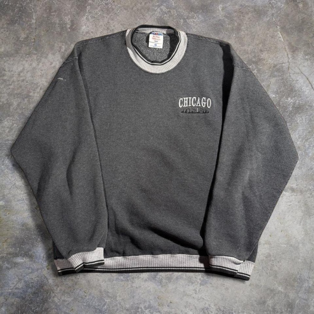 Vintage Jerzees Super Sweats Chicago embroidered grey crewneck sweatshirt USA‎